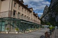 Views of the facade of the main building of the Balneario de La Hermida