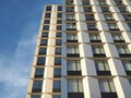 Views of facade of a modern hotel. Metal and glass