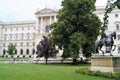 Views of the facade and the statue of a horse of a palace in Vienna in Austria