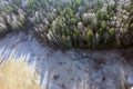 Views of field and fir forest from the birds eye view from a hot