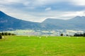 Views of the fjord and green fields in Norway Royalty Free Stock Photo