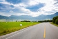 Views of the fjord and green fields in Norway Royalty Free Stock Photo