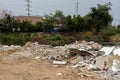 Views of fragments of broken concrete and tile shards that have been demolished