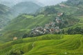 Views of green Longji terraced fields and Tiantouzhai village Royalty Free Stock Photo