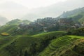 Views of green Longji terraced fields and Tiantouzhai village Royalty Free Stock Photo