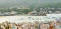 Views from the hillside in nearby St Antoni de Portmany Balearic Islands, Ibiza, Spain. Marina with moored boats for the season. Royalty Free Stock Photo