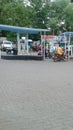 Views of Indian petrol pump with blue shed