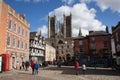 Views of Lincoln Cathedral and the Exchequer Gate in Lincoln in the UK