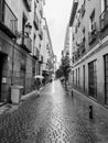 Madrid city in fase zero after the Covid virus lockdown b&w