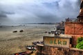 Views of the main monuments and points of interest in Benares (India). Holy River Ganges. Ghats. cremations