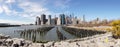 Views on Manhattan Skyline from Brooklyn Bridge Park in New York City.