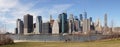 Views on Manhattan Skyline from Brooklyn Bridge Park in New York City.