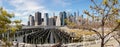 Views on Manhattan Skyline from Brooklyn Bridge Park in New York City. Royalty Free Stock Photo