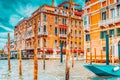 Views of the most beautiful canal of Venice - Grand Canal water streets, boats, gondolas, mansions along. Italy Royalty Free Stock Photo