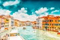 Views of the most beautiful canal of Venice - Grand Canal water streets, boats, gondolas, mansions along. Italy Royalty Free Stock Photo