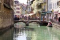 Annecy, France. Views of the crowded town and bridges.