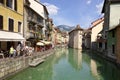 Annecy, France. Views of the crowded town and bridges.