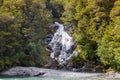 Views of New Zealand. Small waterfall among the greenery. South Island