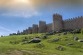 Defensive wall of the old medieval city of Avila, Spain Royalty Free Stock Photo