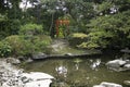 Views of an old Japanese style house with its garden and a small lake in Yanagawa, Fukuoka, Japan. Royalty Free Stock Photo