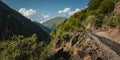 Views from one of the most dangerous road on the world in Georgia. Road to Omalo. Royalty Free Stock Photo