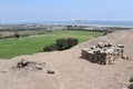 Views out to the Pacific Ocean from Pachacamac archaeological site, Lima, Peru