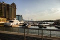 Views of Palm Jumeirah island with ships