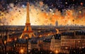 Views of Paris and the Eiffel Tower in style of Gustav Klimt