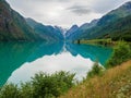 Views of peaks and Oldevatnet lake, Jostedalsbreen National Park in Norway Royalty Free Stock Photo