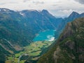 Views of peaks and Oldevatnet lake from Kattanakken, Jostedalsbreen National Park, Norway Royalty Free Stock Photo