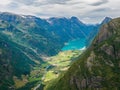 Views of peaks and Oldevatnet lake from Kattanakken, Jostedalsbreen National Park, Norway Royalty Free Stock Photo