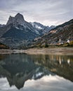 Views of the PeÃÂ±a Foratata peak and Lanuza town from the lake