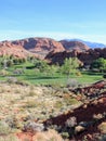 Views from the Red Saint George Sandstone Quarry Trail or Temple Quarry Trail nestled in the hills just south of the Red Hills Gol