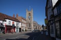 Views of retailers and ST Mary`s Church in Henley on Thames in Oxfordshire in the UK