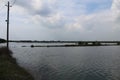 Views of the river and white cloudy sky