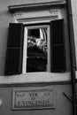 Views of roman window from streets. Rome, Italy