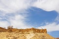 Views of sand dunes. Beautiful sand desert with blue sky and white clouds. Dunes of the desert. Royalty Free Stock Photo