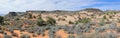 Views of sandstone and lava rock mountains and desert plants around the Red Cliffs National Conservation Area on the Yellow Knolls Royalty Free Stock Photo