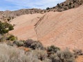 Views of sandstone and lava rock mountains and desert plants around the Red Cliffs National Conservation Area on the Yellow Knolls