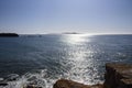 Views of the sea and the stones from the Hermitage of La Lanzada in Sanjenjo, Pontevedra, Galicia, Spain