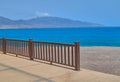 Wonderful views of the sea and wooden railing in Punta de Jandia, Fuerteventura