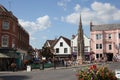 Views of shops on Market Place in Glastonbury, Somerset in the UK