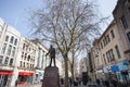 Views of shops on Queen Street in Cardiff, Wales in the UK