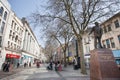 Views of shops on Queen Street in Cardiff, Wales in the UK