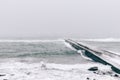 Views of the snow-covered pier, winter landscape Royalty Free Stock Photo