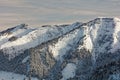 Views of snowy Schoener Mann massif from Schwarzenberg