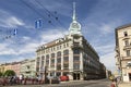 Views of St. Petersburg with the building of the trading house Esders and Schieifals from the Red bridge through Moyka river, Sain