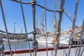 Views of the tallschip USCGC Eagle along the rigging of tallship ARM CuauhtÃÂ©moc