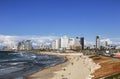 Views of Tel Aviv, the Mediterranean sea, holidaymakers on the beach people