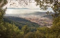 Views to the village of La Garriga through the forest